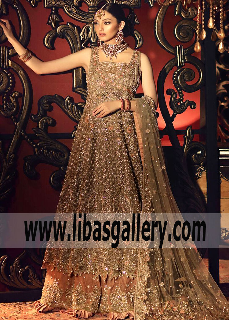 Raw Umber Wedding Sharara Bridal anarkali for Wedding and Special Occasions By Aisha Imran