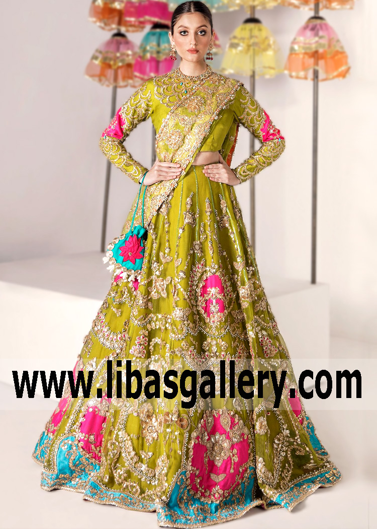 Lime Green Carnation Lehenga Choli
