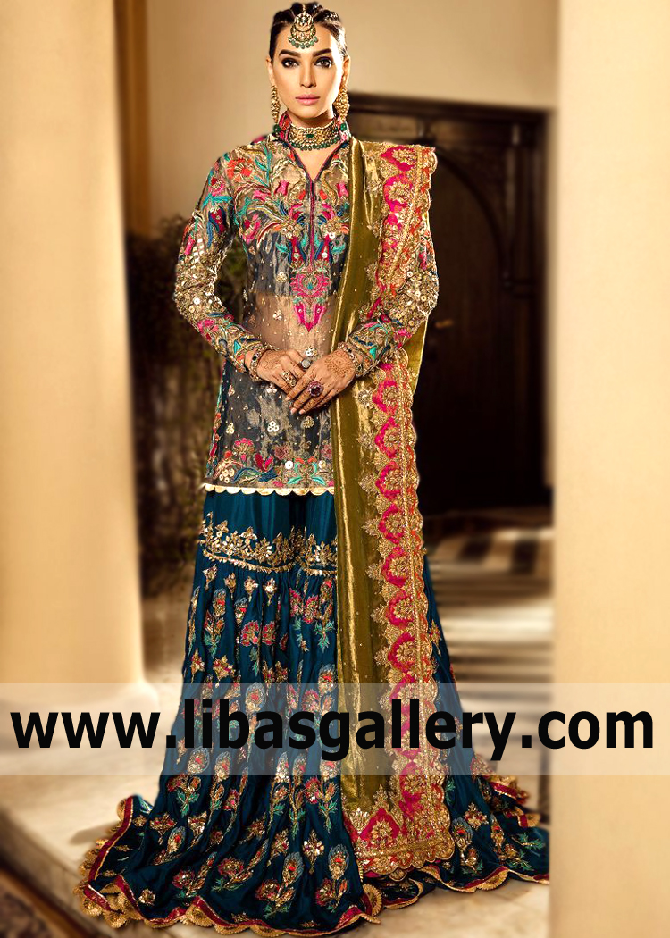 Prussian Blue Drab Sisli Gharara