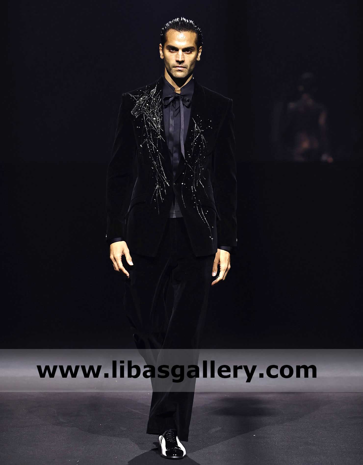 Black Tuxedo with constellation-inspired wolf Detailing
