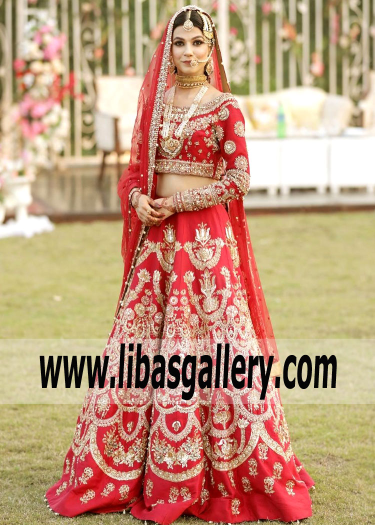 Bridal Wear Red Crocus Lehenga