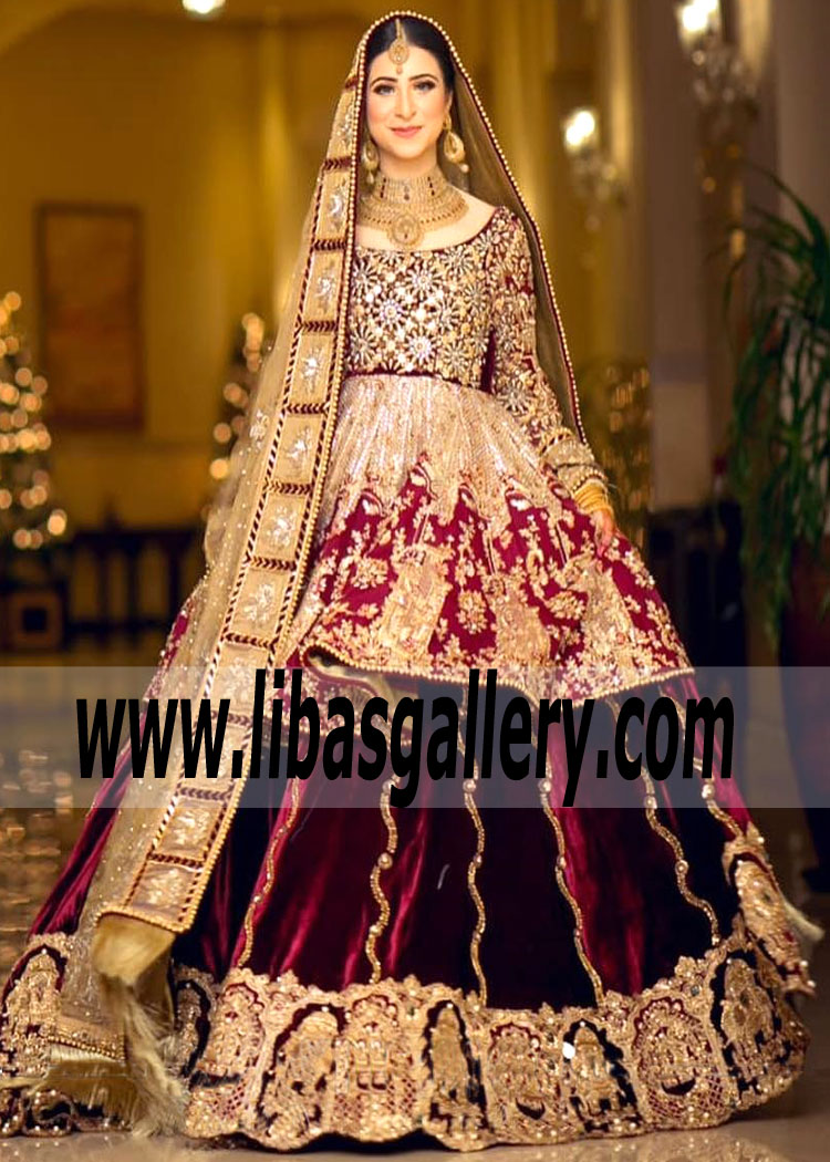 Bridal Wear Burgundy Zenobia Lehenga