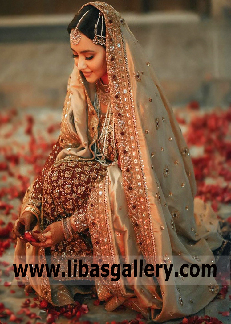 Carmine Gerbera Wedding Lehenga