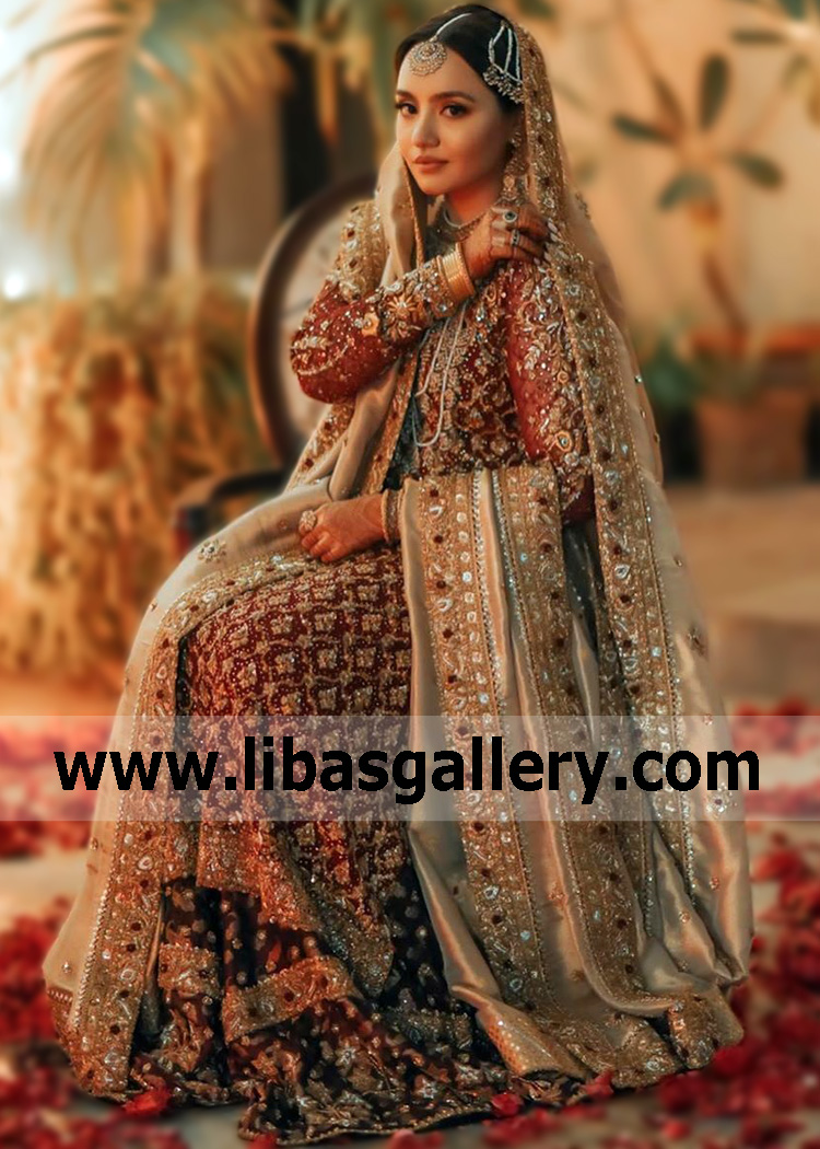 Carmine Gerbera Wedding Lehenga