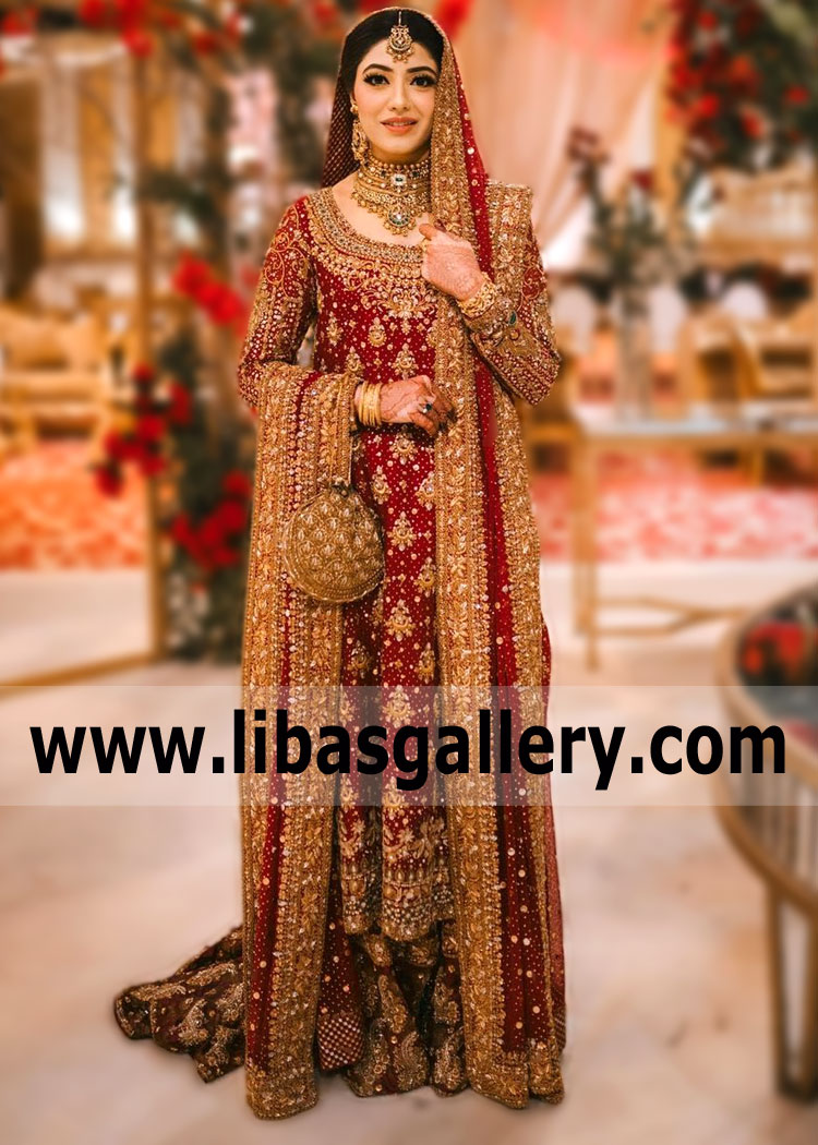 Classic Red Spirea Bridal Gharara