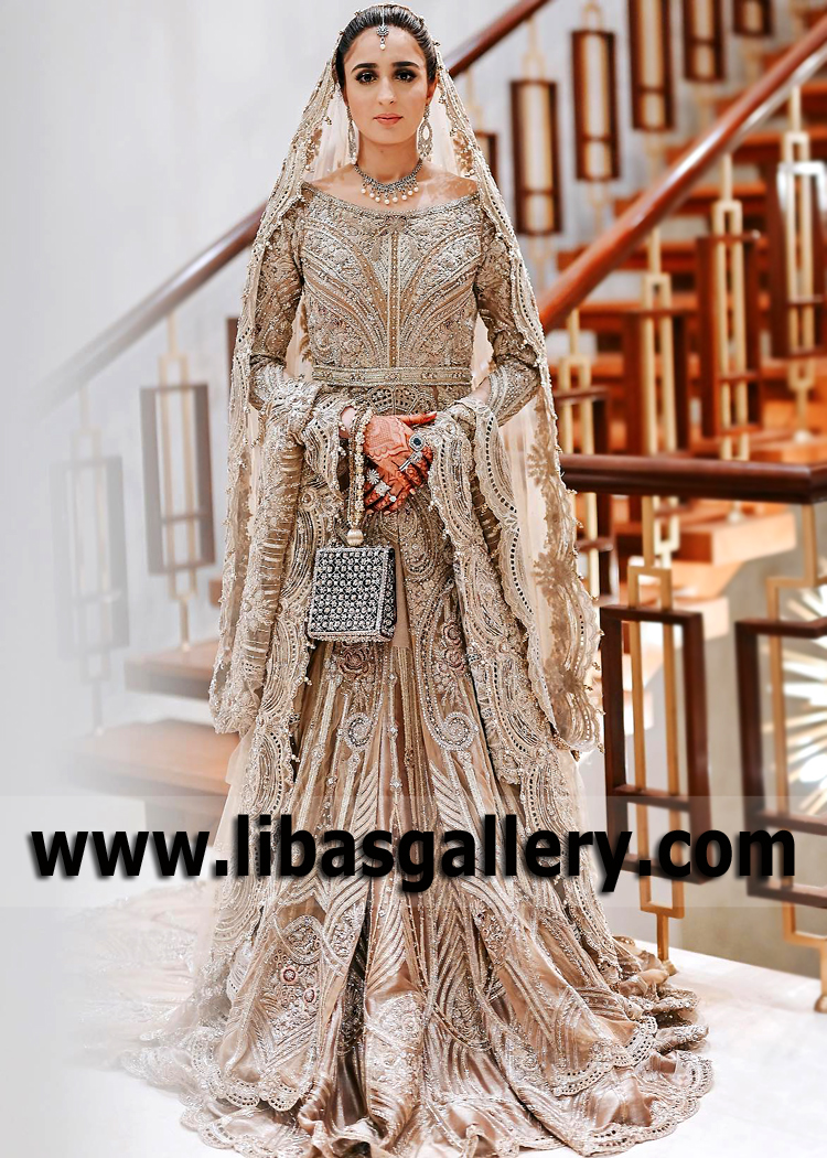 Lavish Old Rose Dahlia Bridal Gown for Reception