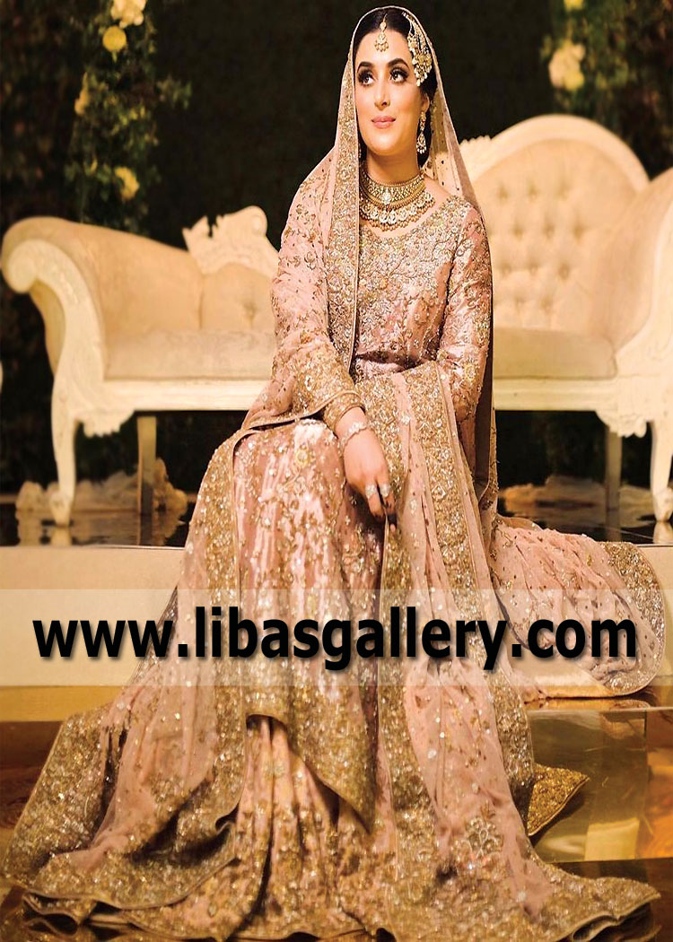 Rose Gold Mallow A Line Bridal Shirt with Lehenga