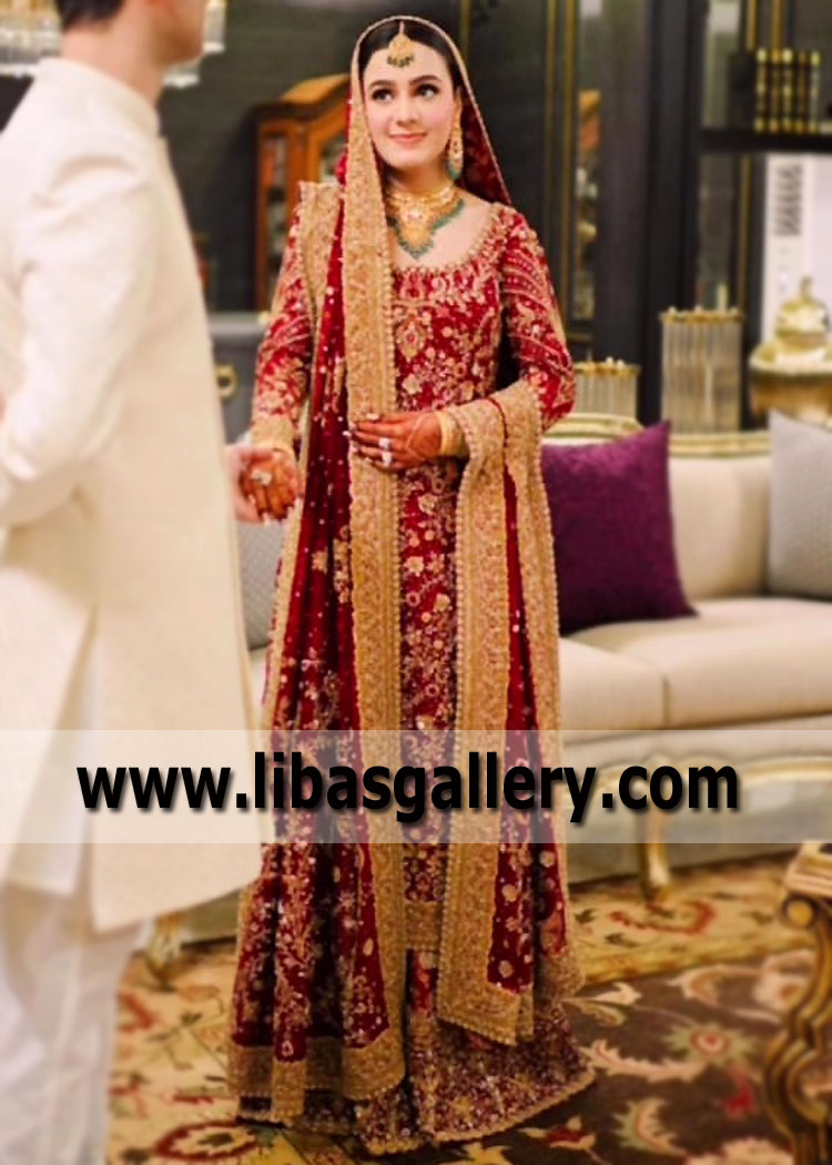 Carmine Marigold Bridal Wear Lehenga