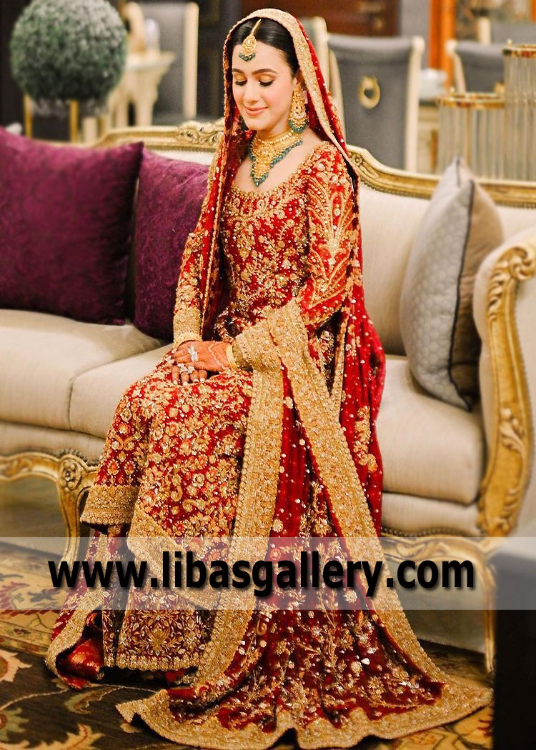 Carmine Marigold Bridal Wear Lehenga