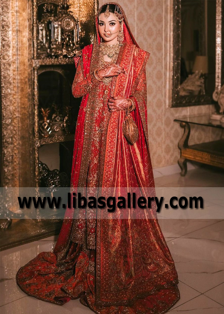 Fire Engine Red Wisteria Bridal Wear Lehenga