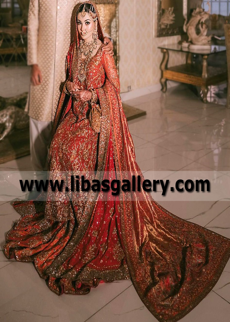 Fire Engine Red Wisteria Bridal Wear Lehenga