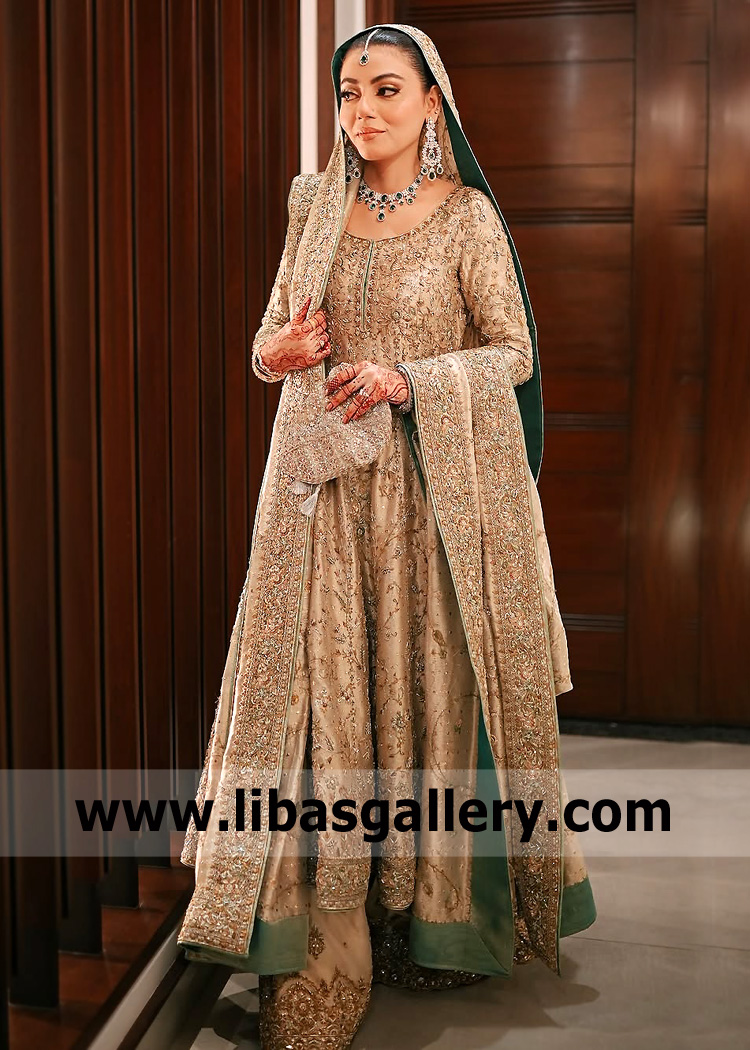 Tan Nude Peony Long Kalidaar and Lehenga