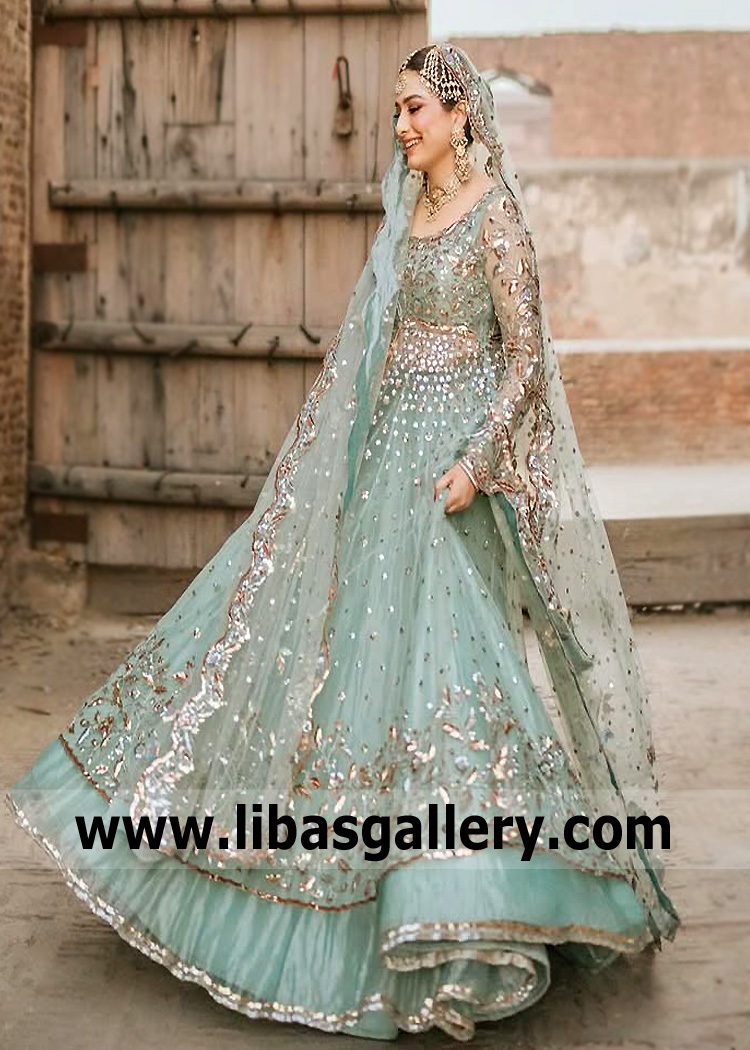 Crystal Blue Hydrangea Pishwas and Lehenga