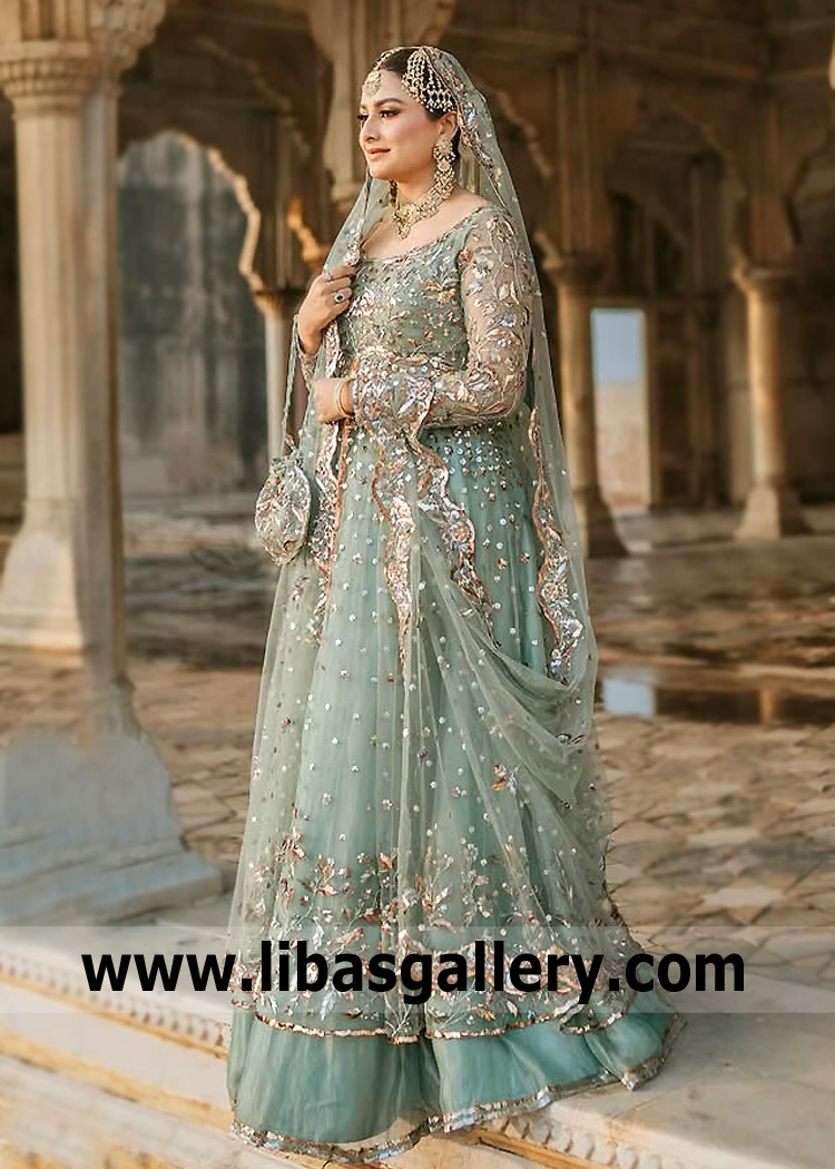 Crystal Blue Hydrangea Pishwas and Lehenga