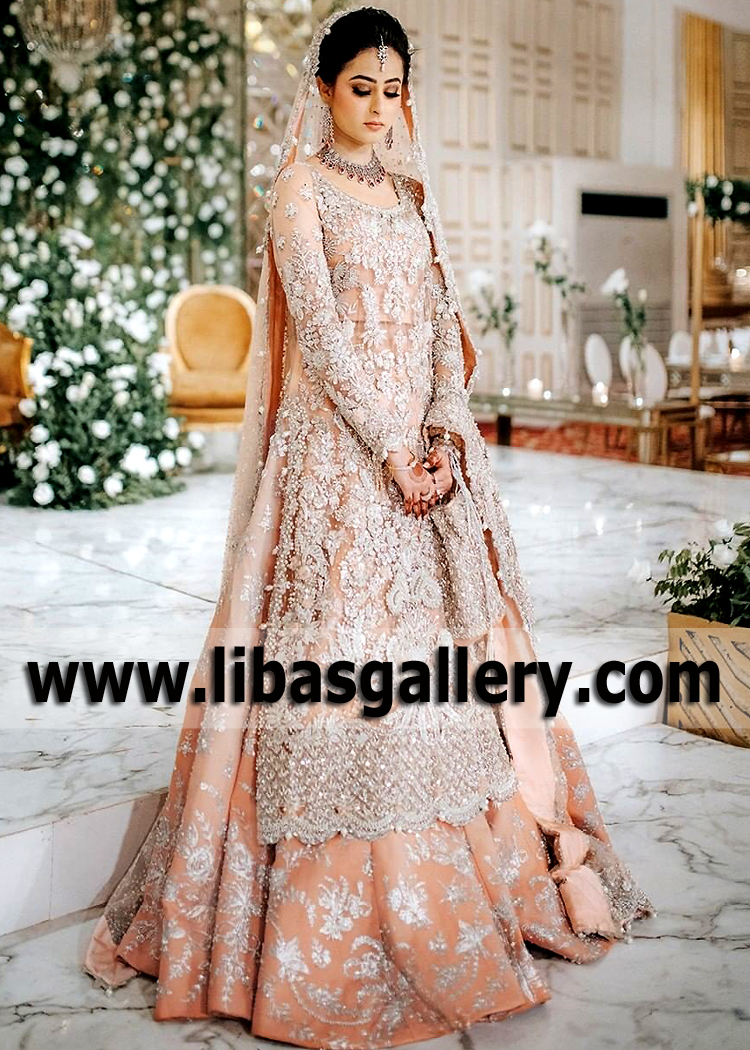 Peach Bloom Walima Bridal Lehenga