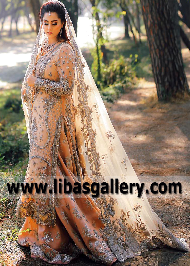 Peach Spirea Walima Bridal Lehenga