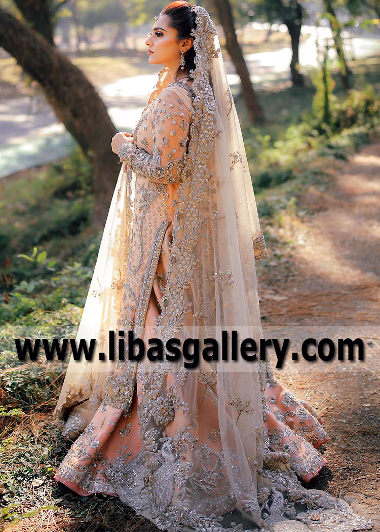 Peach Spirea Walima Bridal Lehenga