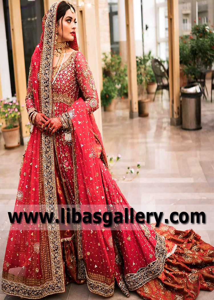Glamorous Cranberry Clover Designer Lehenga for Bride