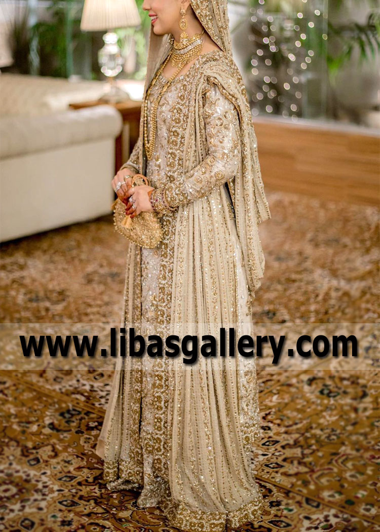 Metallic Ash White Monarda Bridal Lehenga
