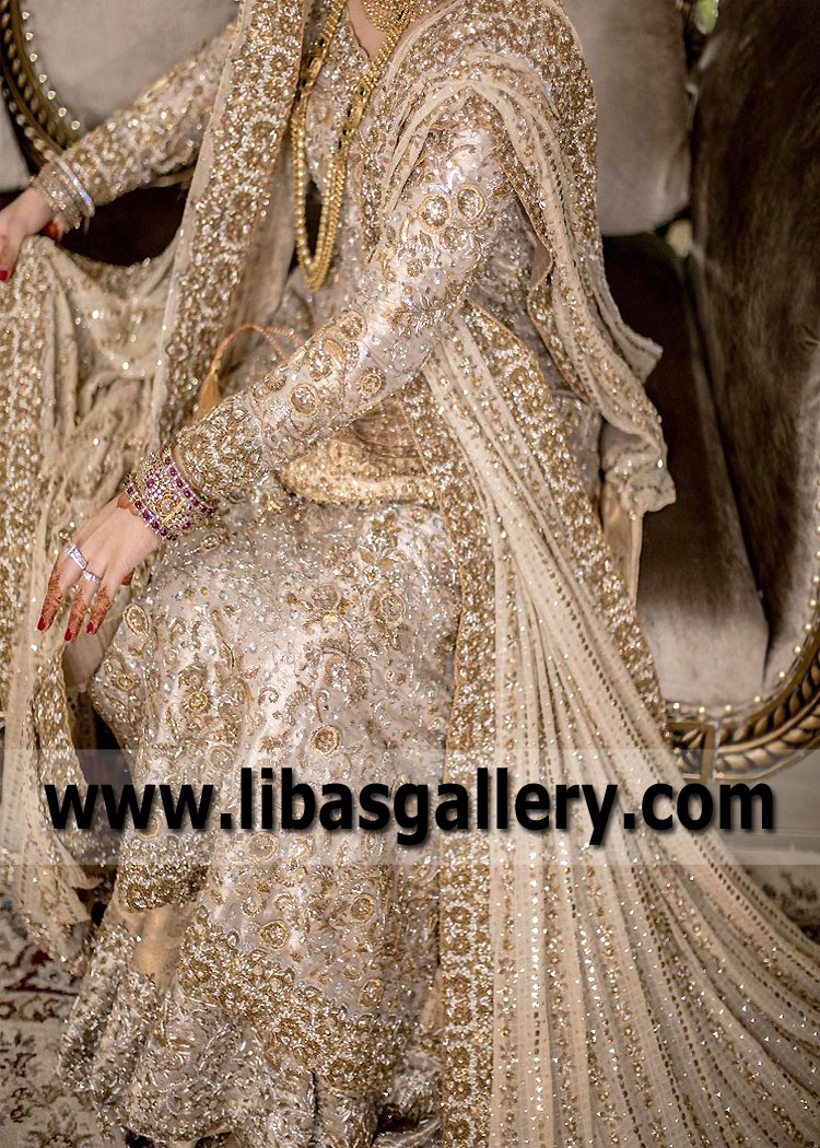 Metallic Ash White Monarda Bridal Lehenga