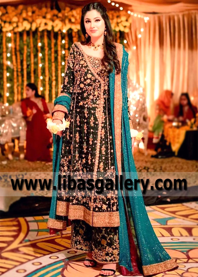 Black Bloom Wedding Guest Angrakha Dress