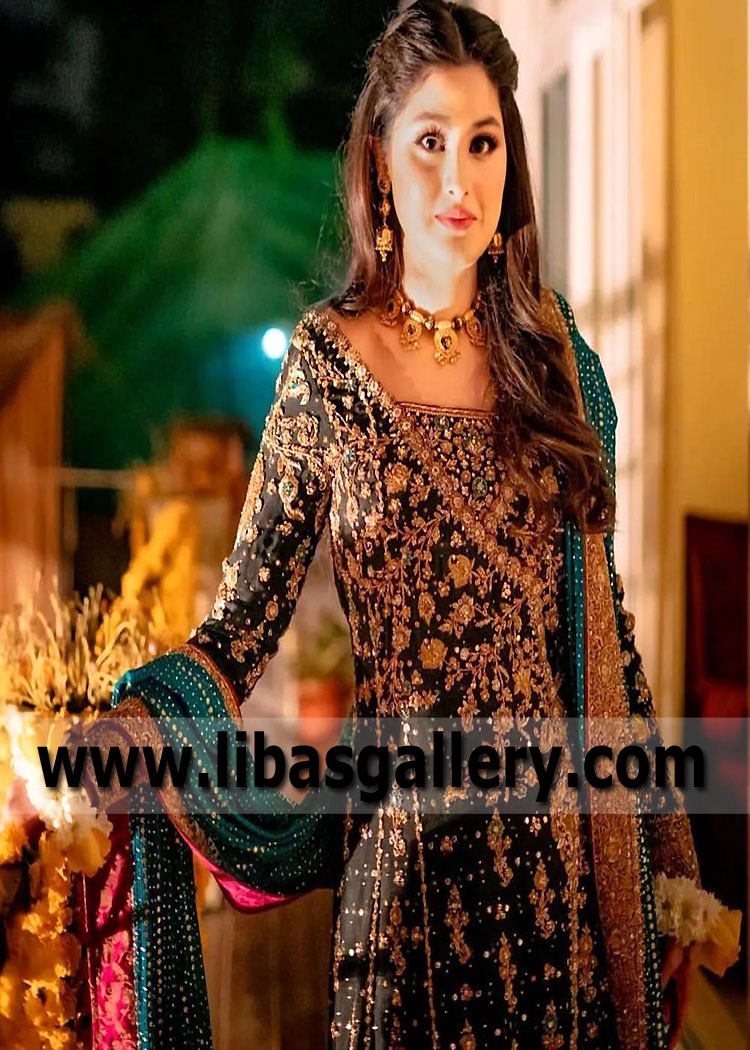 Black Bloom Wedding Guest Angrakha Dress