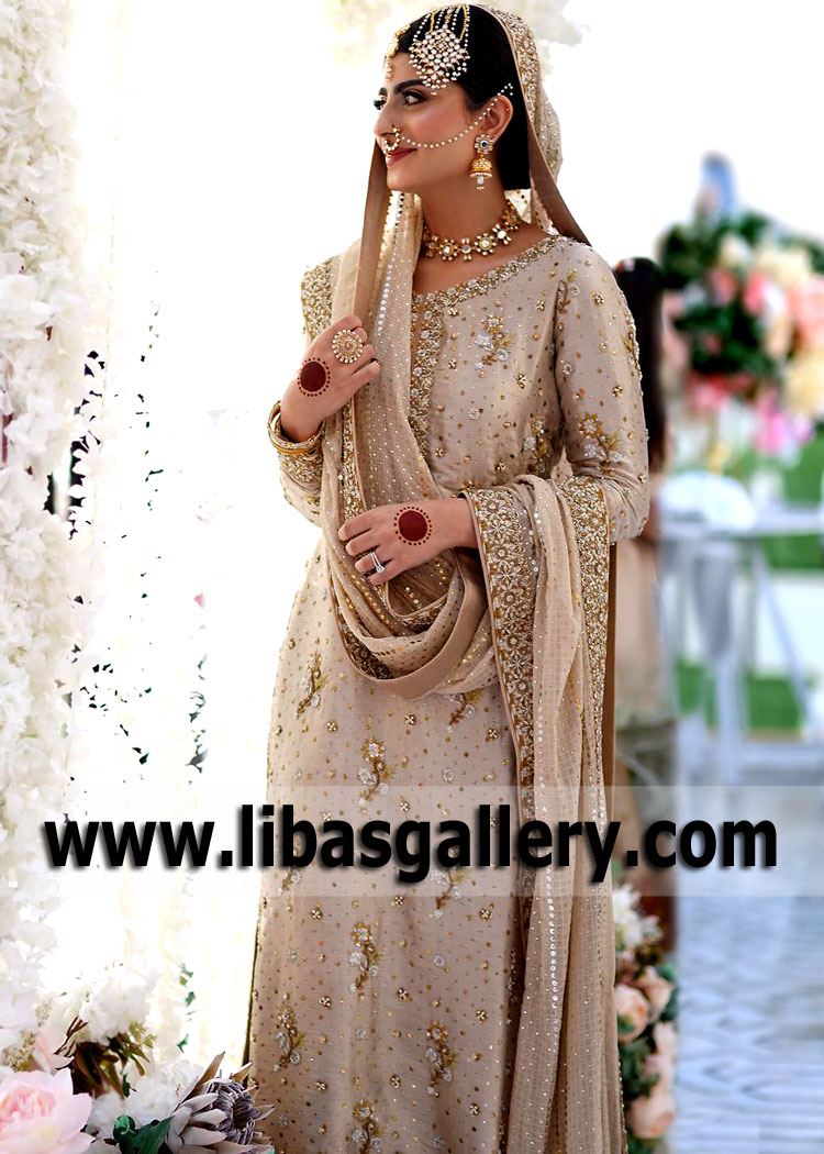 Champagne Villarosa Bridal Dress for Nikah and Engagement