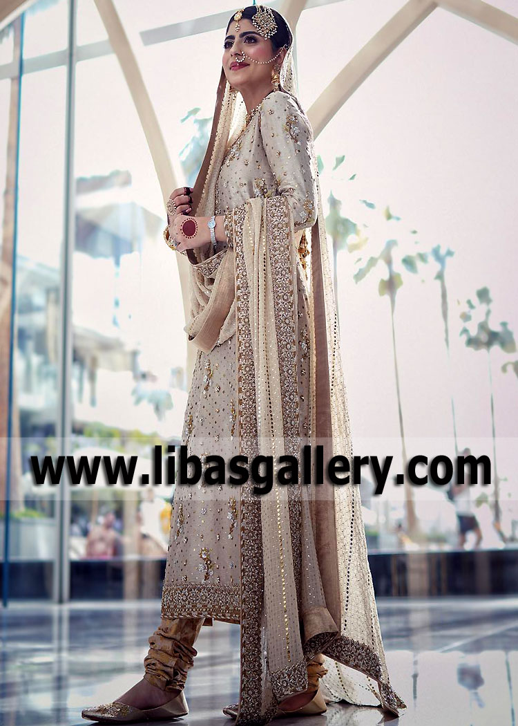 Champagne Villarosa Bridal Dress for Nikah and Engagement