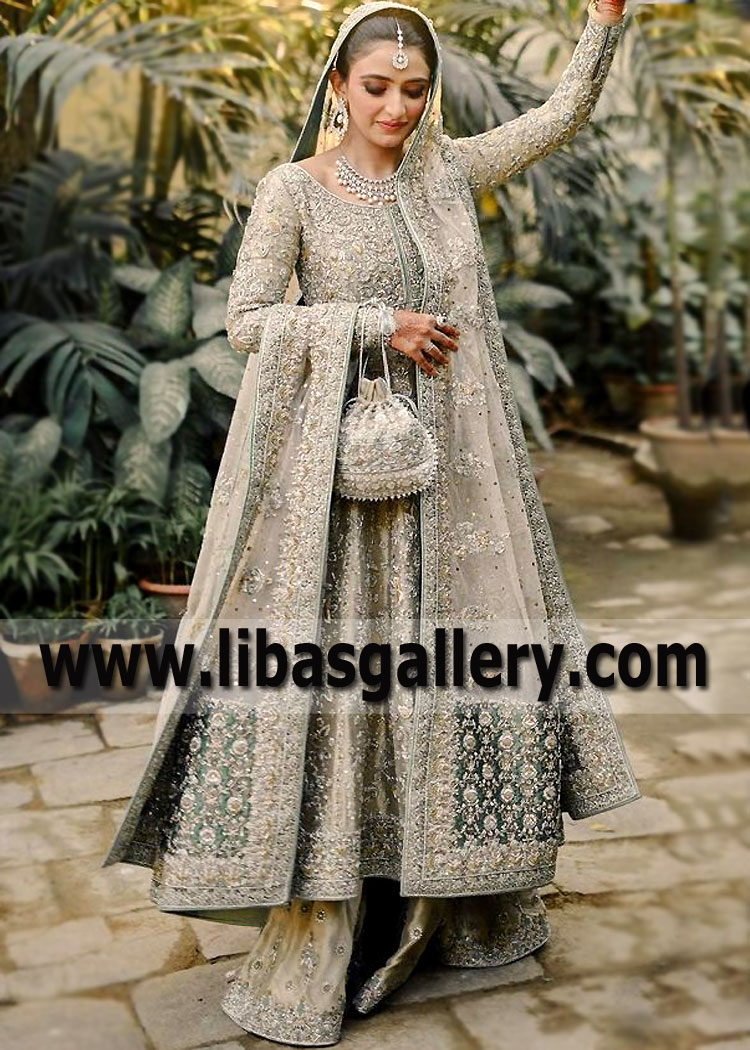 Ivory Silver Crystal Wedding Reception Anarkali