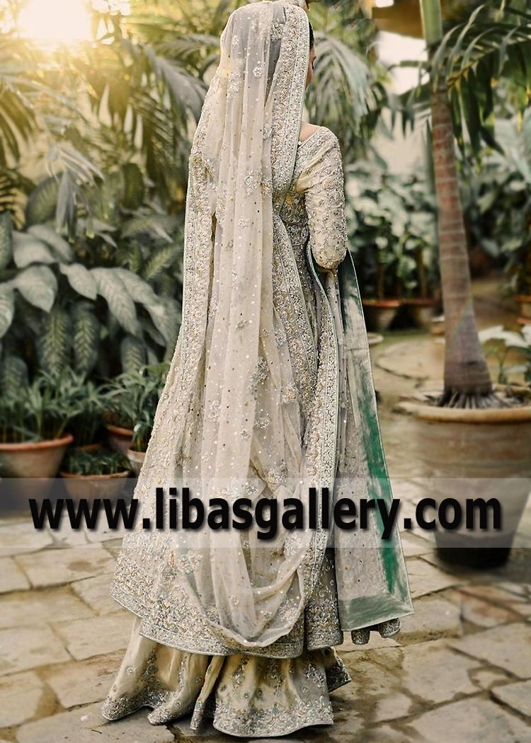 Ivory Silver Crystal Wedding Reception Anarkali