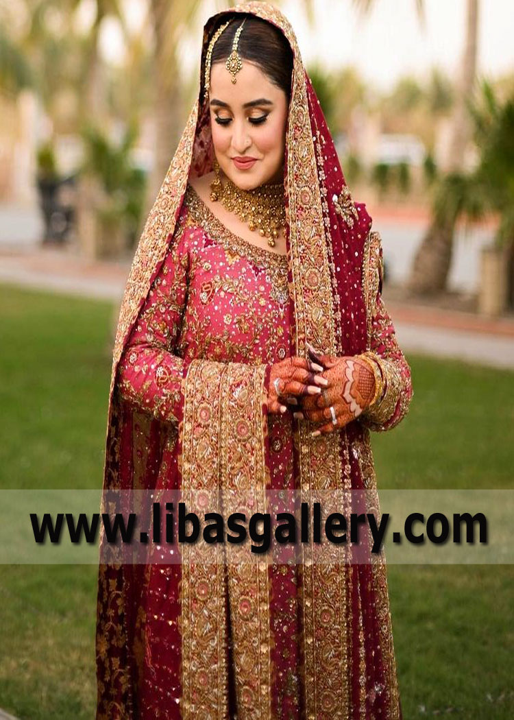 Awesome Maroon Crocus Wedding Gharara
