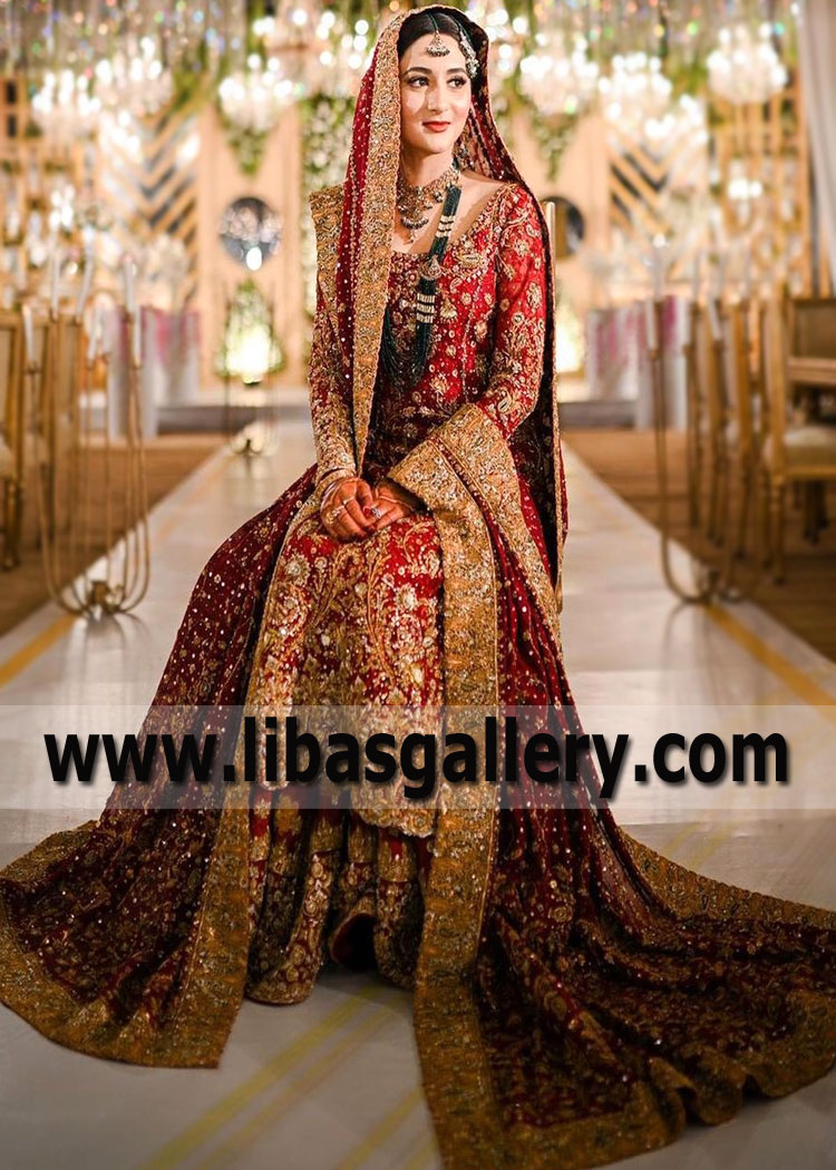 Dark Red Bloom Bridal Lehenga for Barat