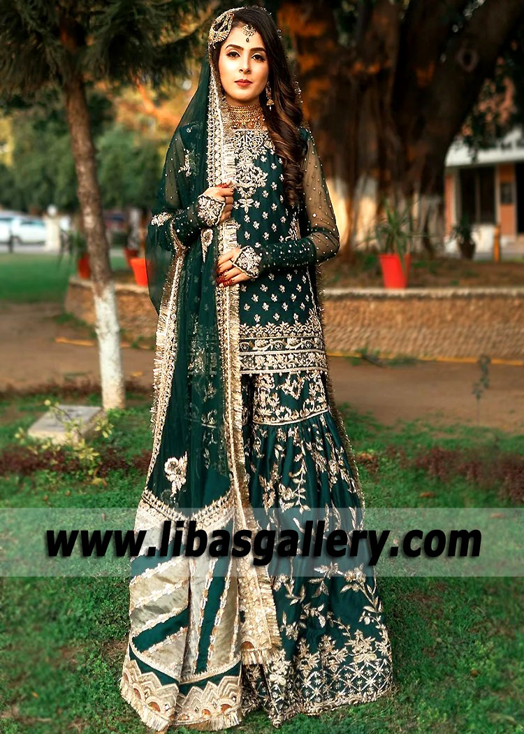Dark Green Fleur Bridal Gharara for Mehendi
