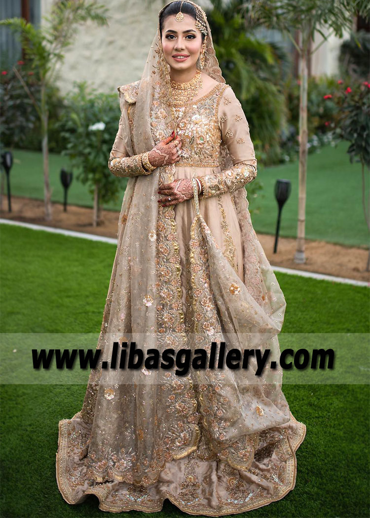 Wheat Strobus Bridal Anarkali Dress