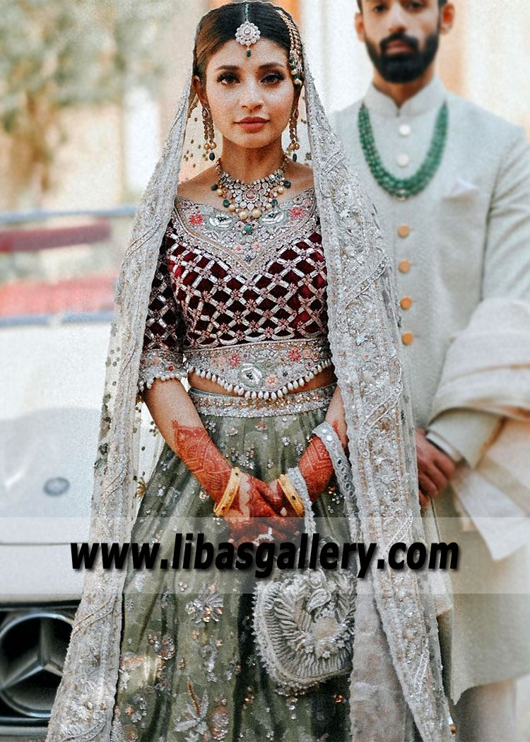 Maroon Ash Gray Wedding Lehenga Choli