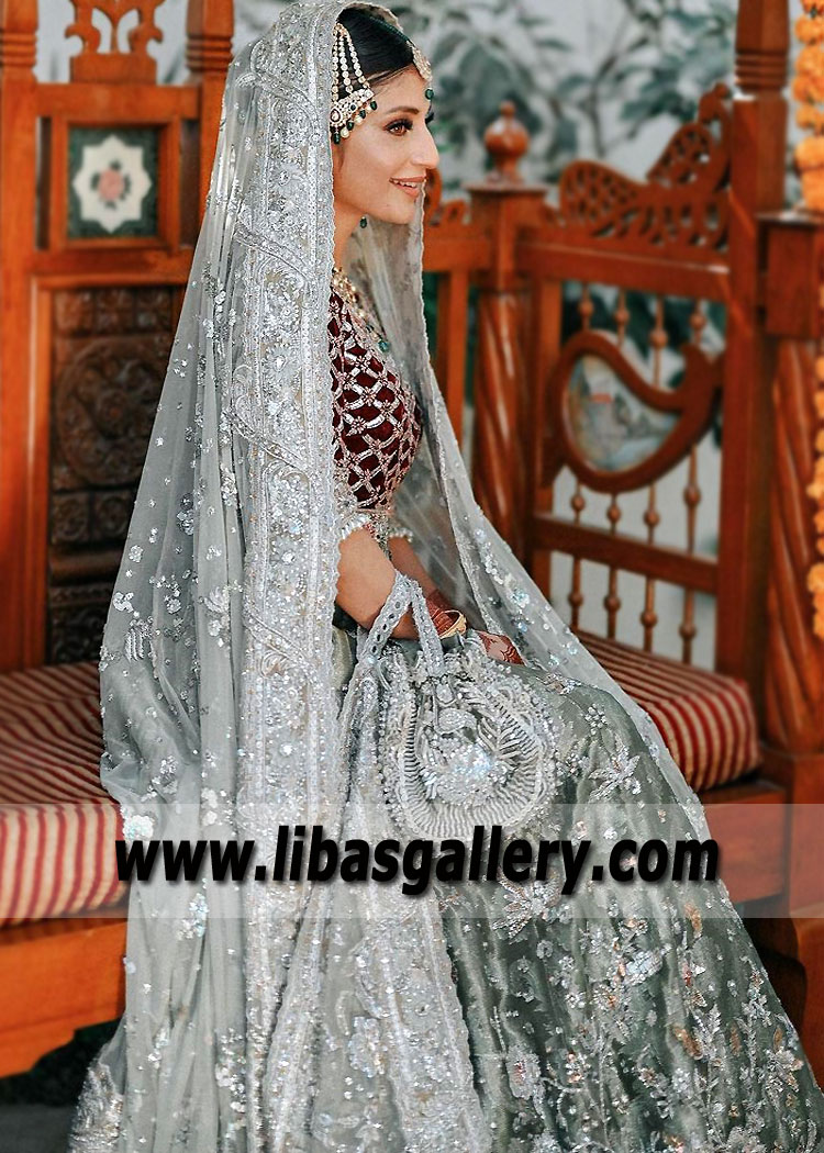 Maroon Ash Gray Wedding Lehenga Choli