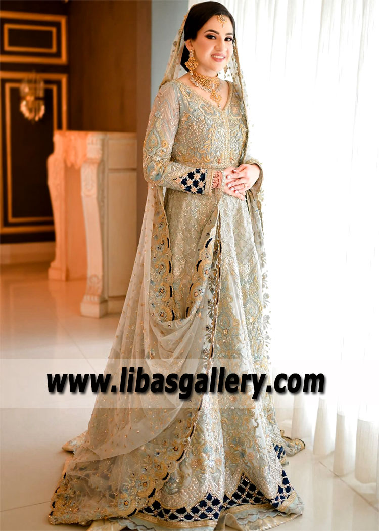 White Smoke Bergenia Wedding Gown Lehenga
