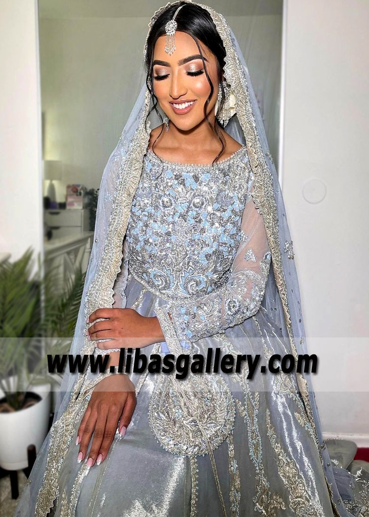 Light Periwinkle Malus Anarkali Bridal Lehenga