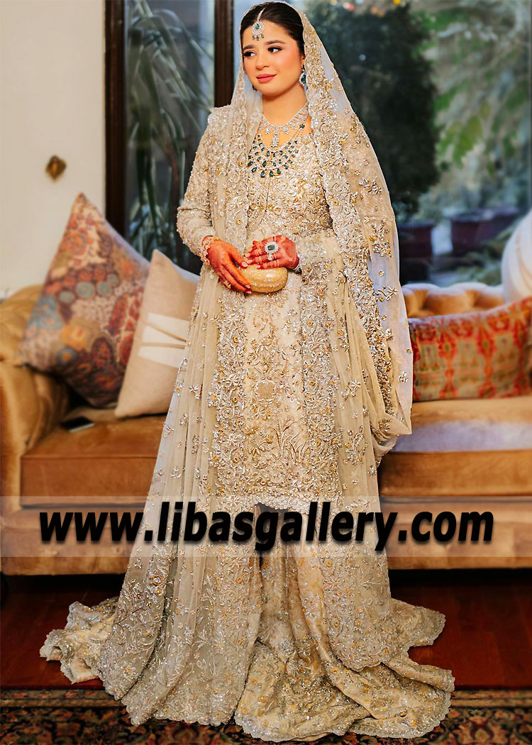 Off White Tulipa Bridal Lehenga for Reception