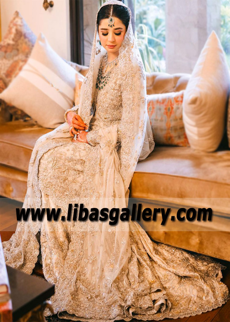 Off White Tulipa Bridal Lehenga for Reception