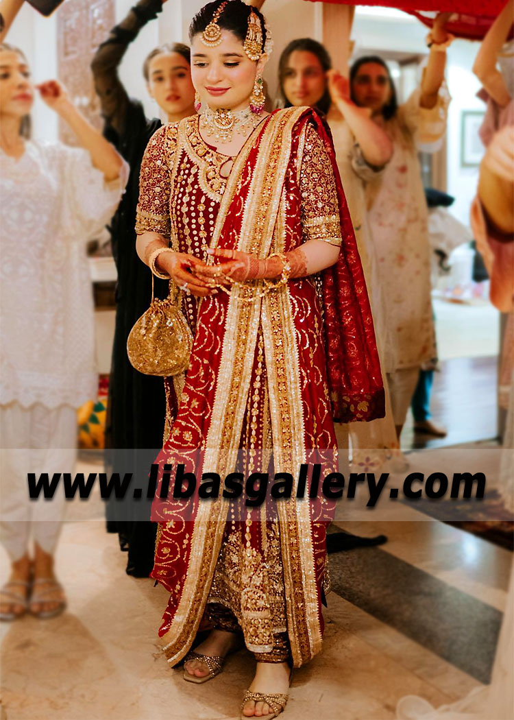 Deep Carmine Hyderabadi Bridal Khara Dupatta