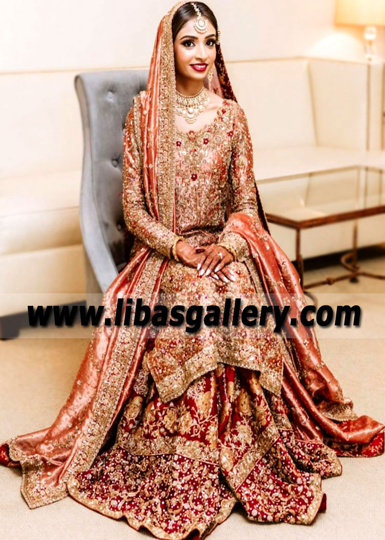 Coral Rose Lame Tulipa Bridal Dress