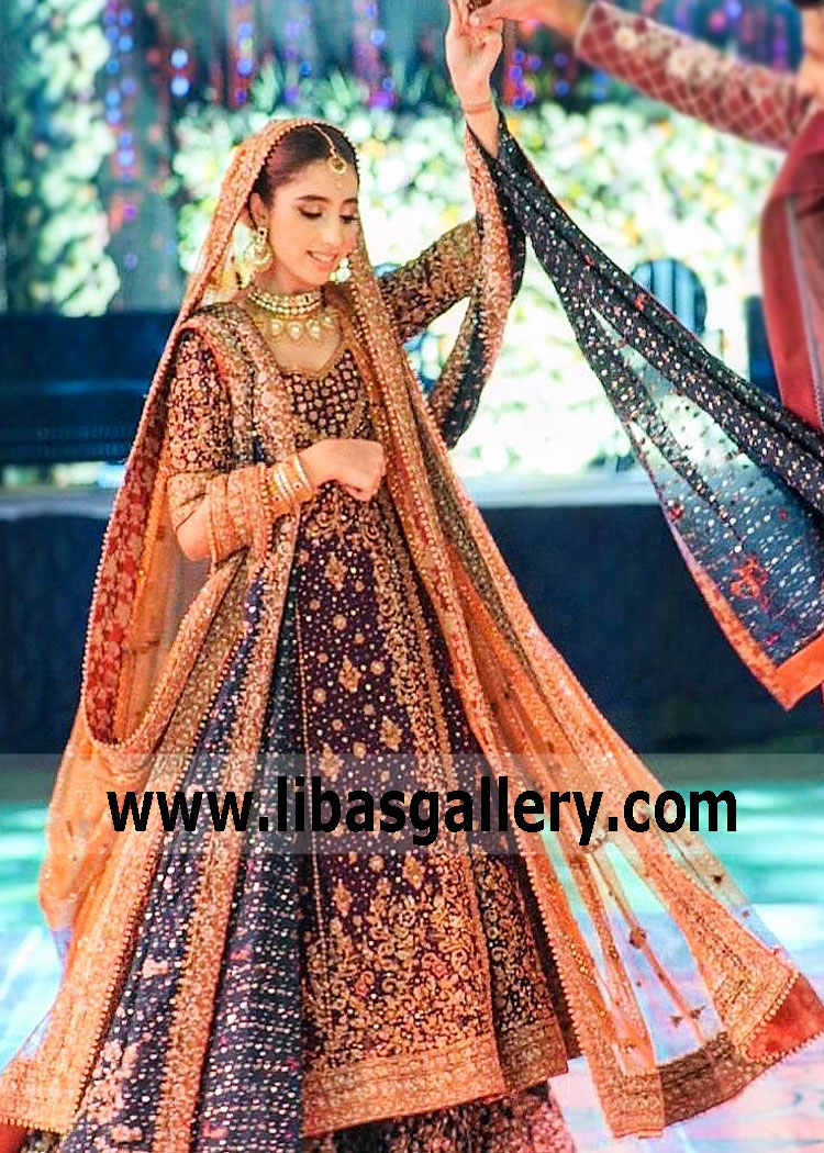 Purple Green Pansy Bridal Mehendi Lehenga