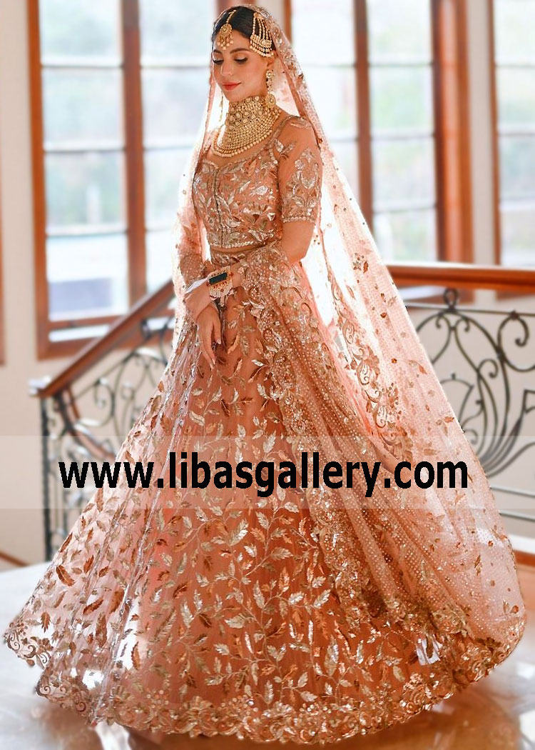 Rose Gold Peony Walima Bridal Lehenga