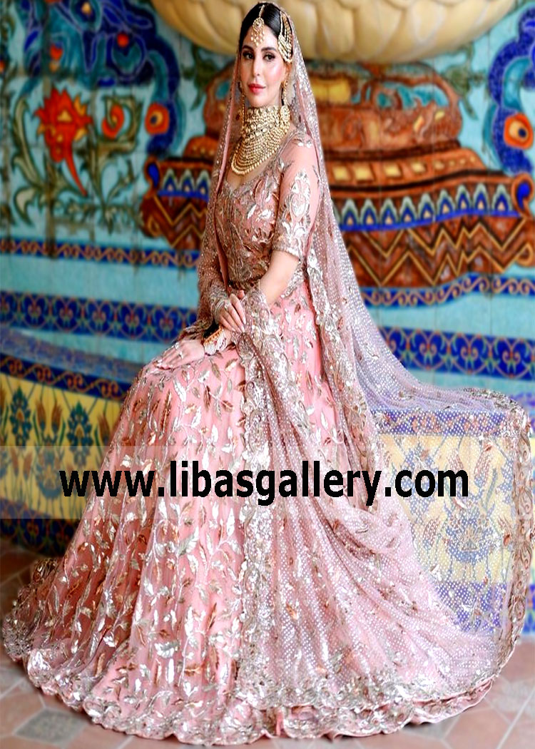 Rose Gold Peony Walima Bridal Lehenga