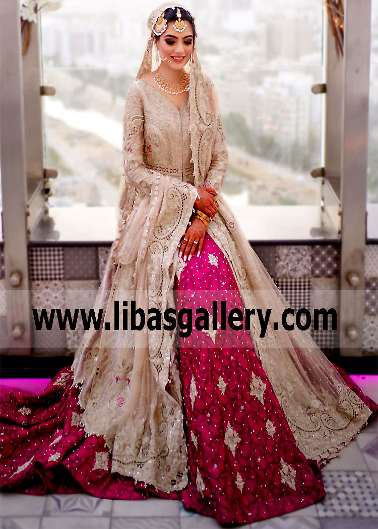 Ivory Magenta Magnolia Bridal Lehenga