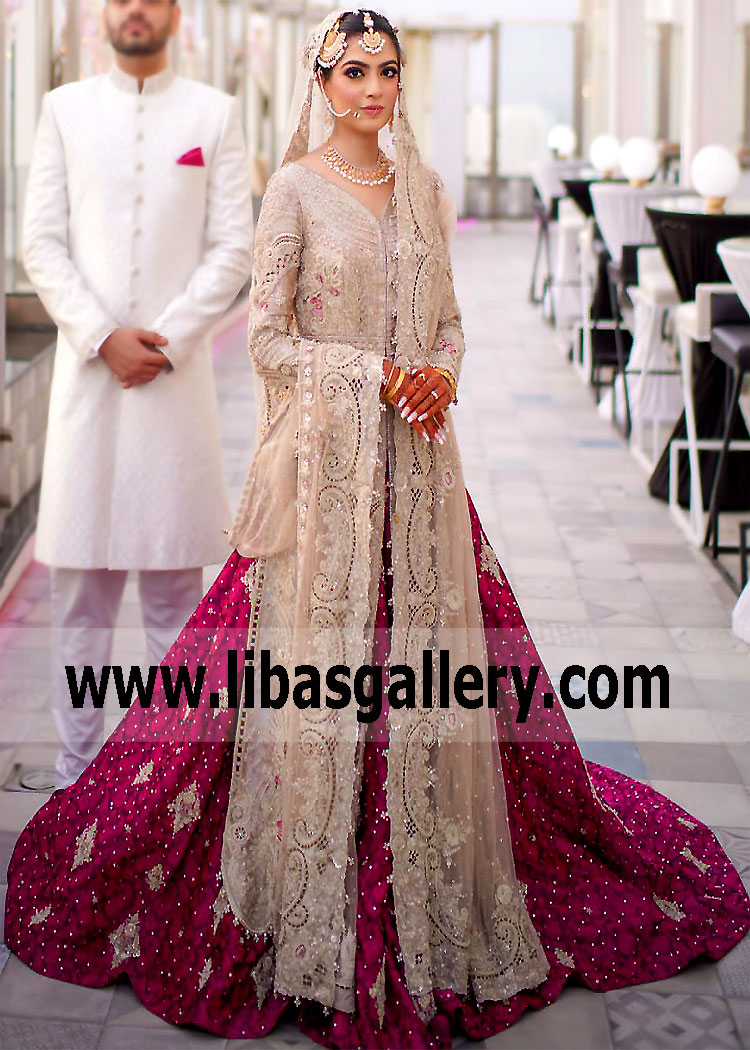 Ivory Magenta Magnolia Bridal Lehenga