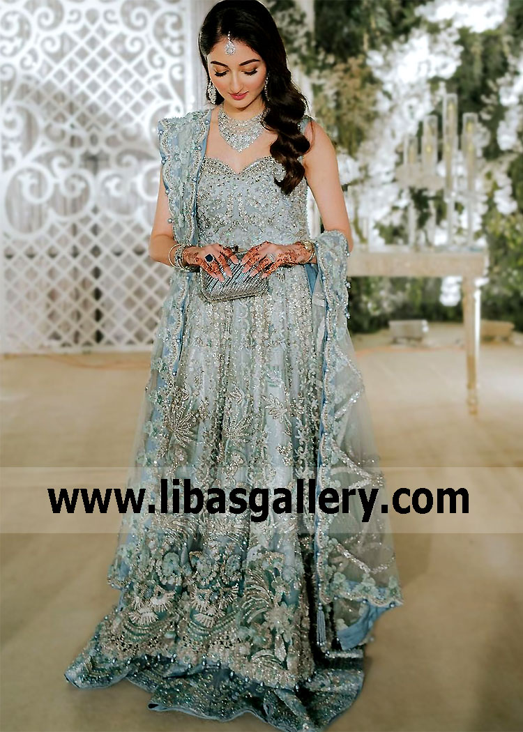 Carolina Blue Canna Bridal Maxi Lehenga