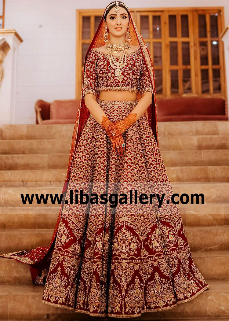 Deep Red Lilium Bridal Lehenga for Barat