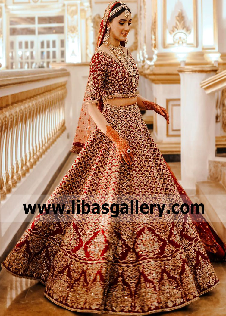 Deep Red Lilium Bridal Lehenga for Barat